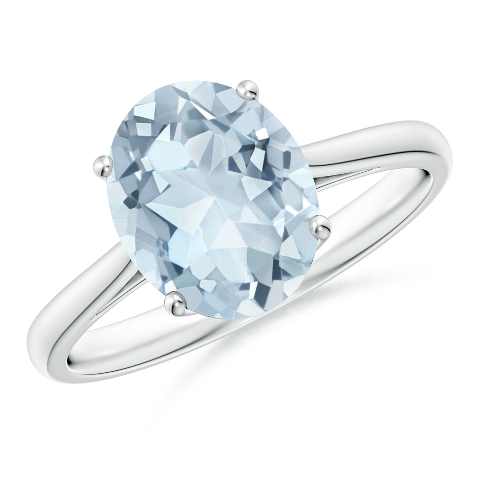 10x8mm A Oval Solitaire Aquamarine Engagement Ring in 18K White Gold 