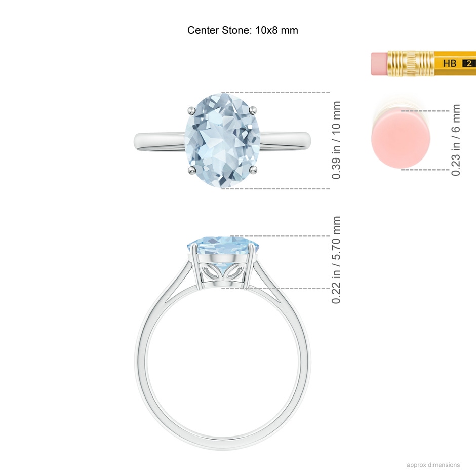 10x8mm A Oval Solitaire Aquamarine Engagement Ring in 18K White Gold ruler