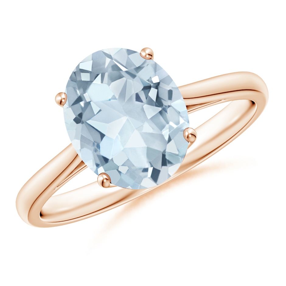10x8mm A Oval Solitaire Aquamarine Engagement Ring in Rose Gold 