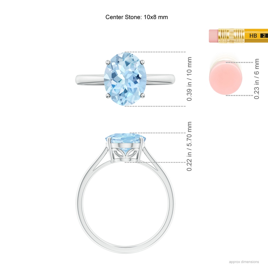 10x8mm AAA Oval Solitaire Aquamarine Engagement Ring in 18K White Gold ruler