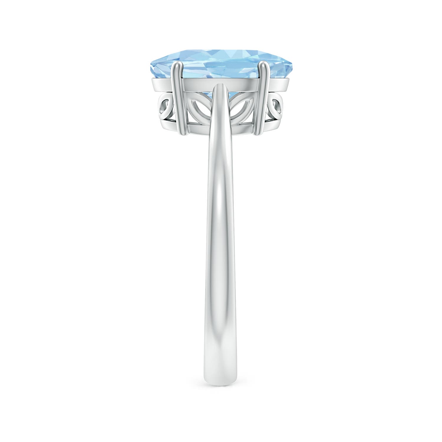 10x8mm AAA Oval Solitaire Aquamarine Engagement Ring in White Gold - side 3
