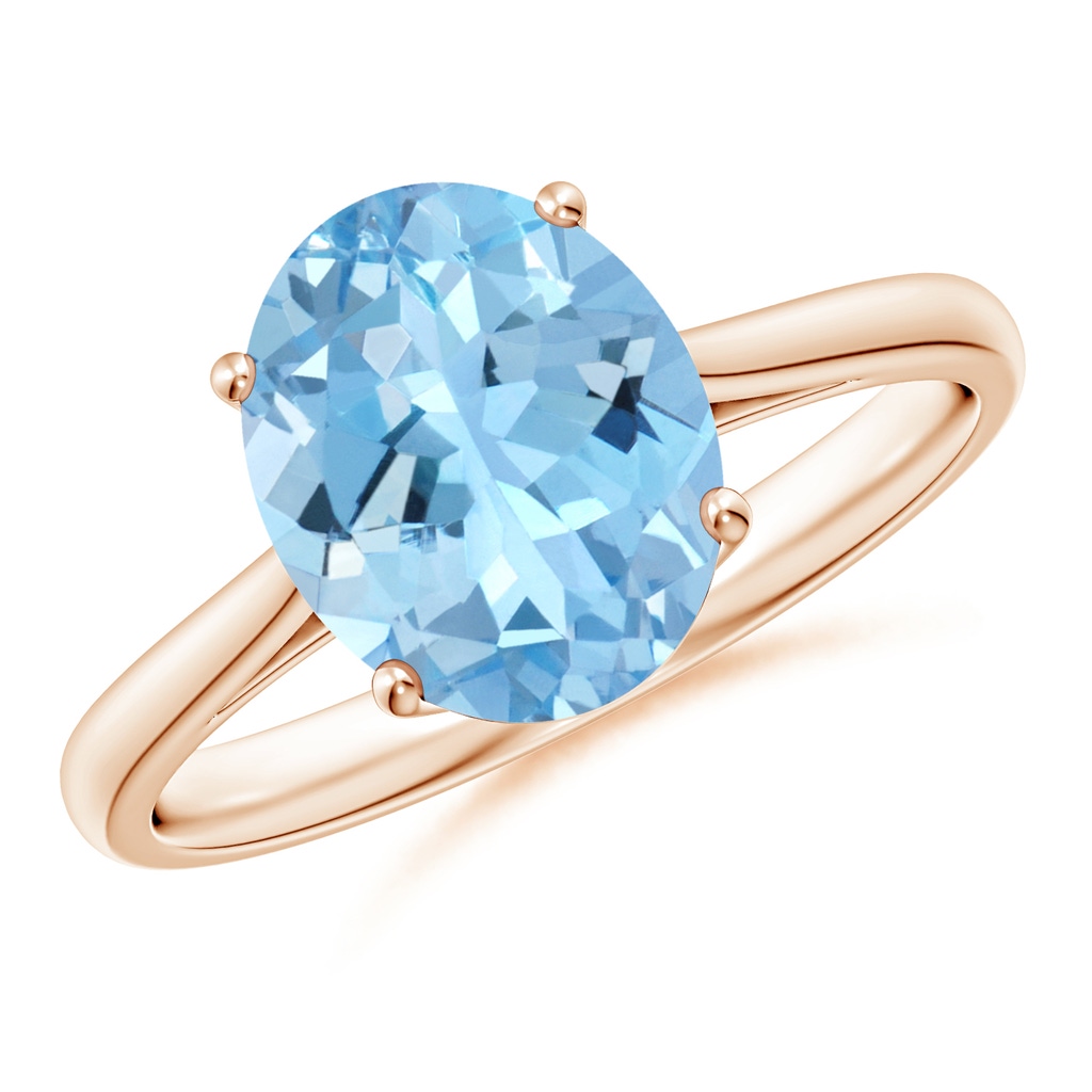 10x8mm AAAA Oval Solitaire Aquamarine Cocktail Ring in Rose Gold