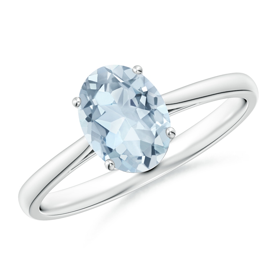 8x6mm A Oval Solitaire Aquamarine Engagement Ring in S999 Silver 