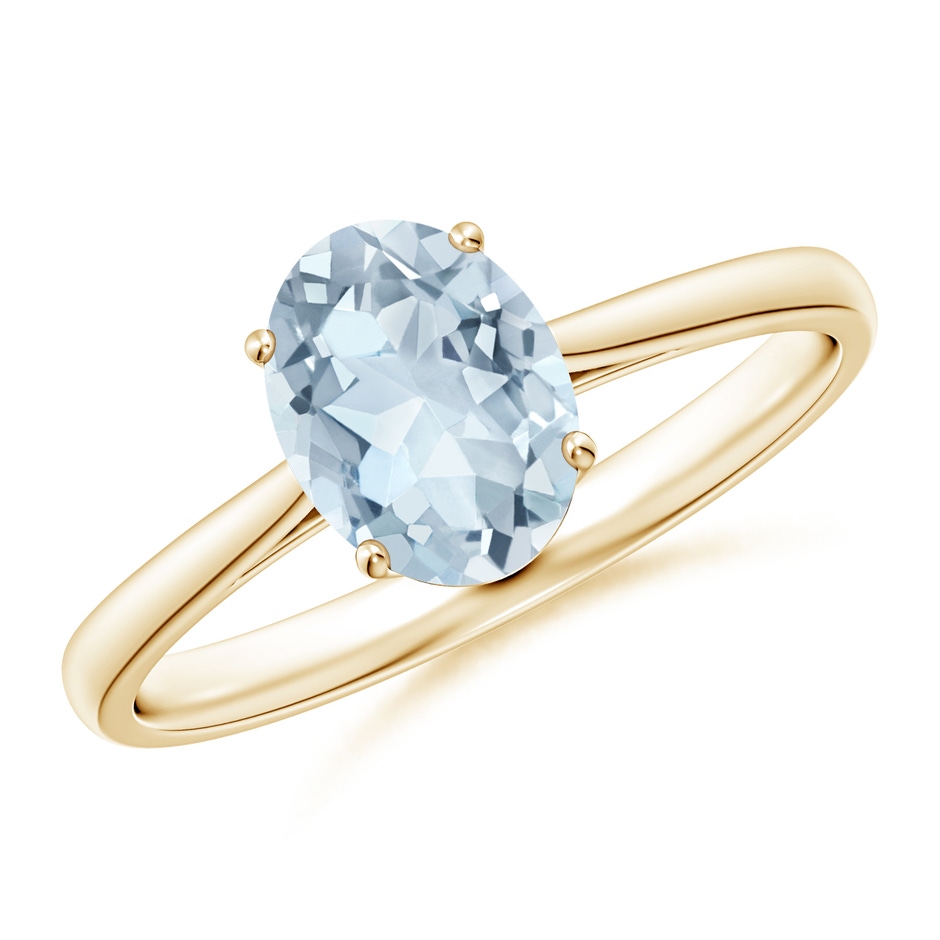 8x6mm A Oval Solitaire Aquamarine Engagement Ring in Yellow Gold 