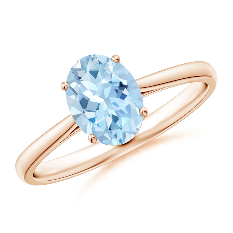 8x6mm AAA Oval Solitaire Aquamarine Engagement Ring in Rose Gold 