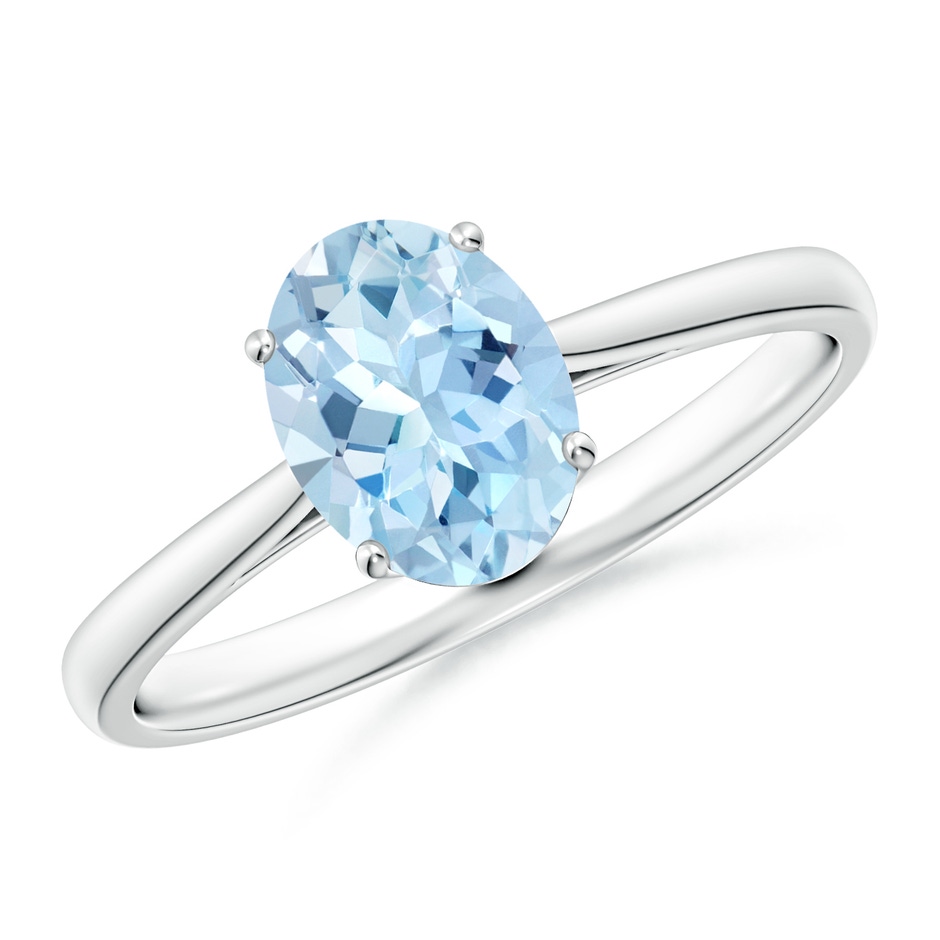 8x6mm AAA Oval Solitaire Aquamarine Engagement Ring in White Gold 
