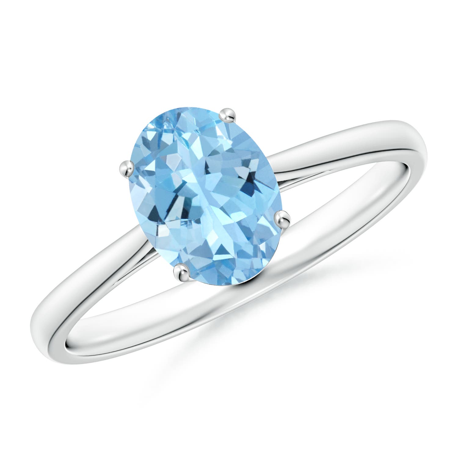 8x6mm AAAA Oval Solitaire Aquamarine Engagement Ring in S999 Silver