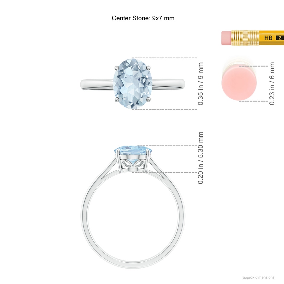 9x7mm A Oval Solitaire Aquamarine Engagement Ring in P950 Platinum ruler