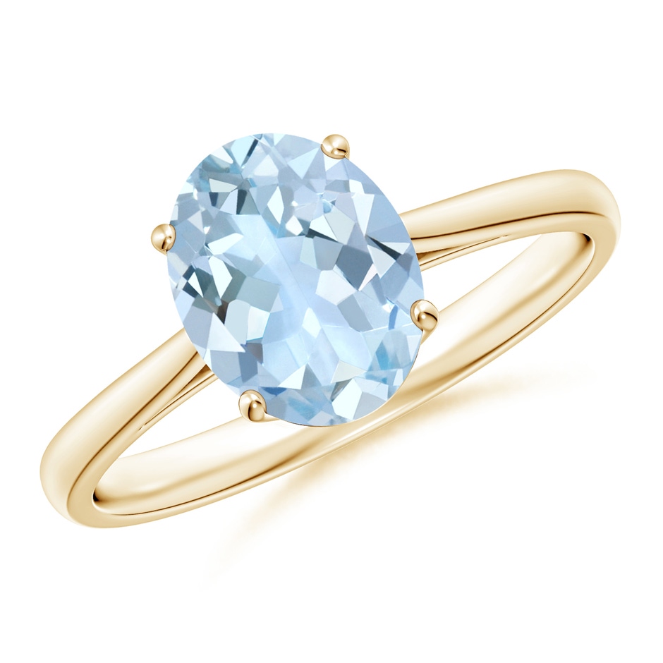 9x7mm AA Oval Solitaire Aquamarine Engagement Ring in 18K Yellow Gold 