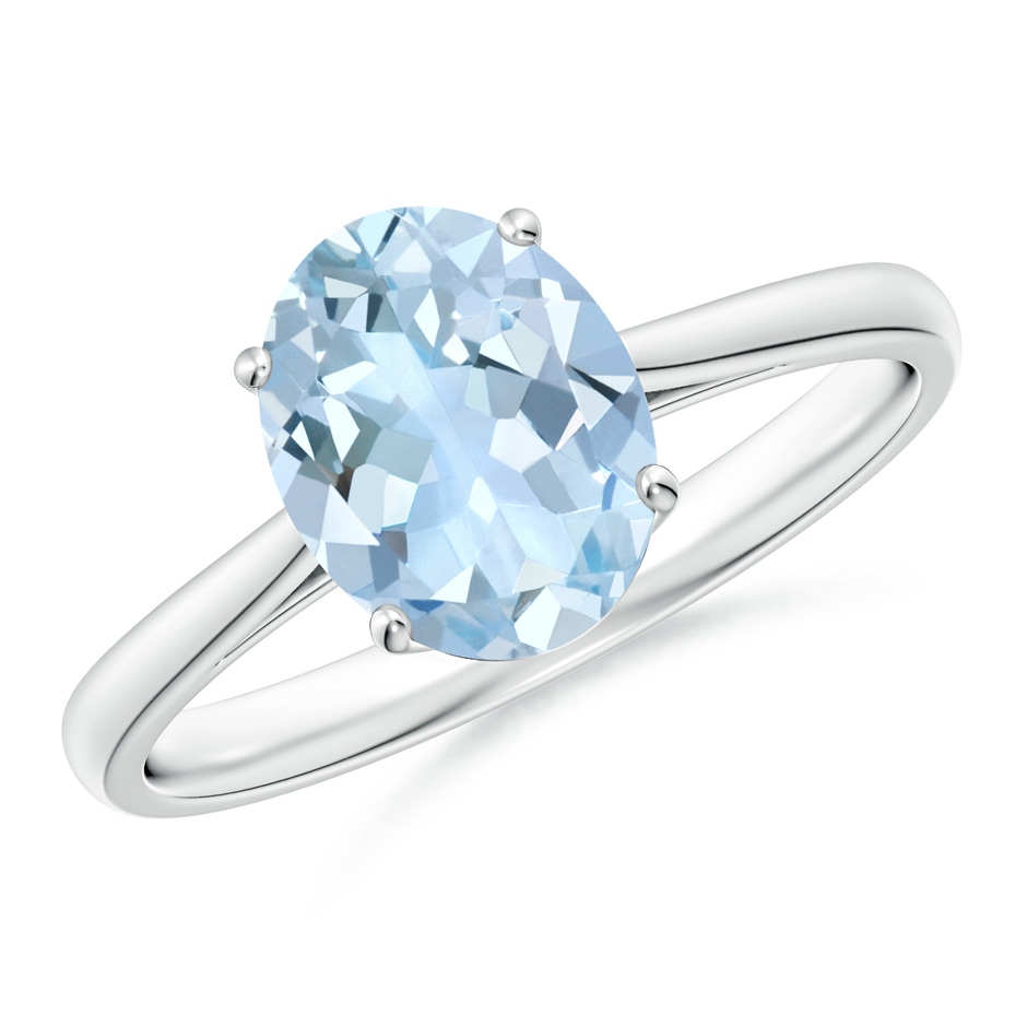 9x7mm AA Oval Solitaire Aquamarine Engagement Ring in S999 Silver 