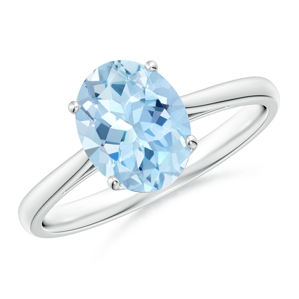 9x7mm AAA Oval Solitaire Aquamarine Cocktail Ring in White Gold