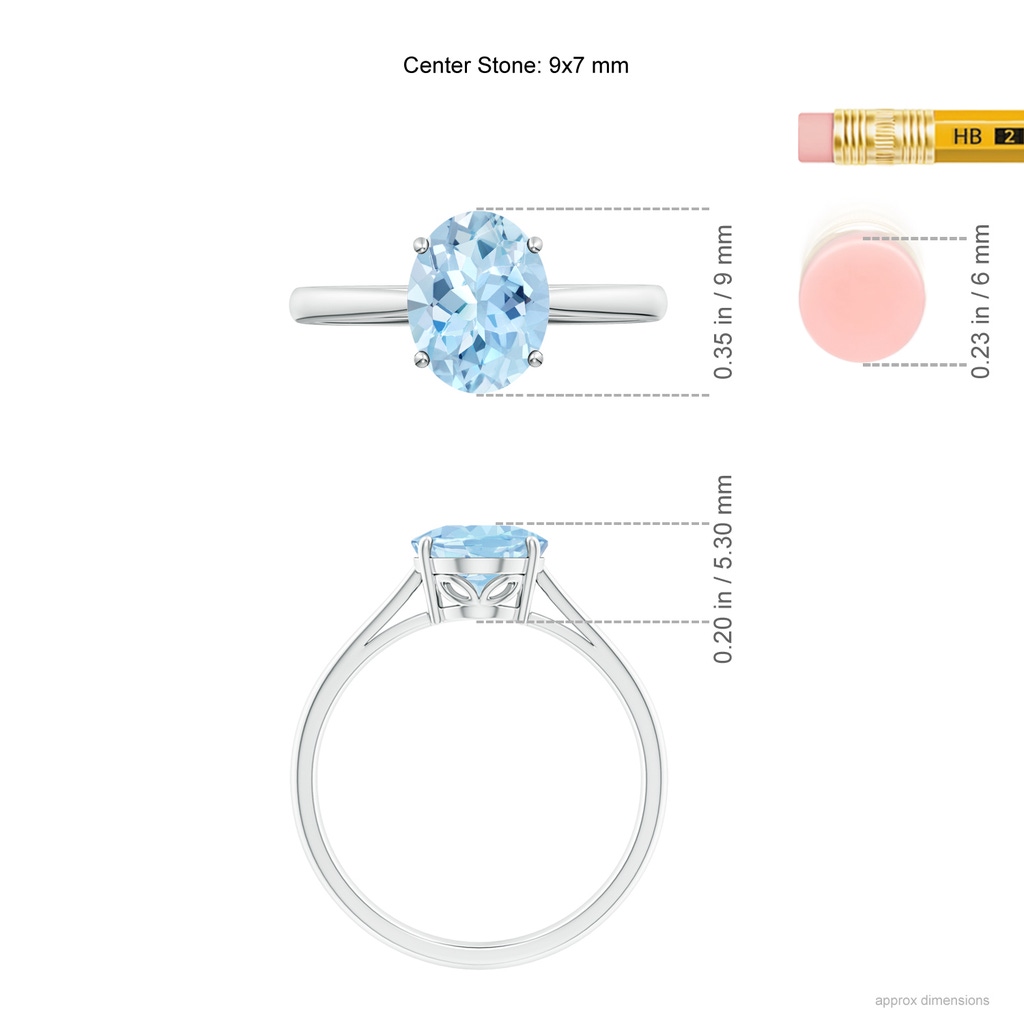 9x7mm AAA Oval Solitaire Aquamarine Cocktail Ring in White Gold Ruler