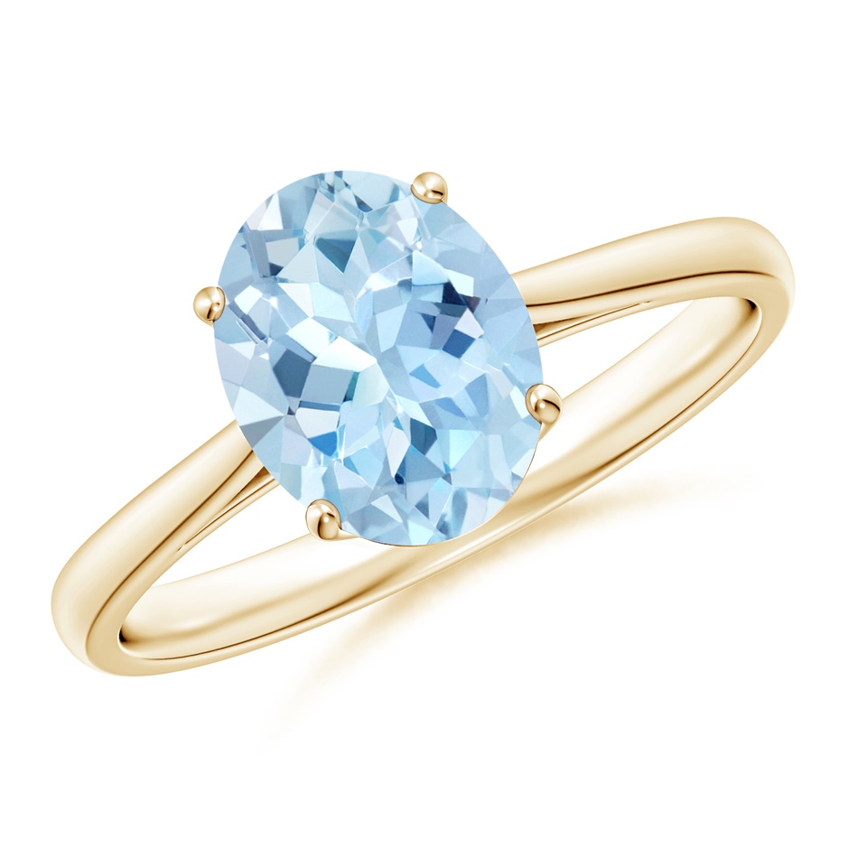 9x7mm AAA Oval Solitaire Aquamarine Engagement Ring in Yellow Gold 
