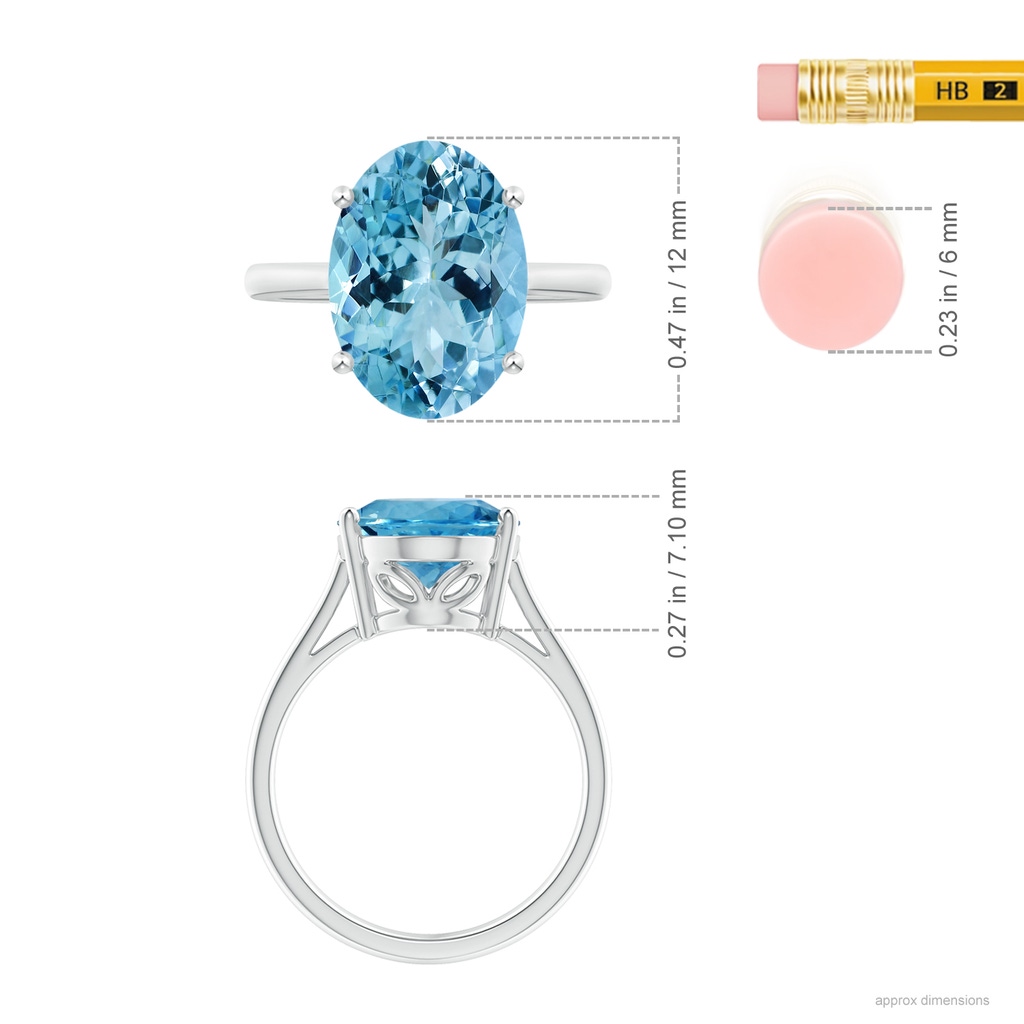 12.00x9.85x6.64mm AAA GIA Certified Oval Solitaire Aquamarine Cocktail Ring in 18K White Gold Ruler