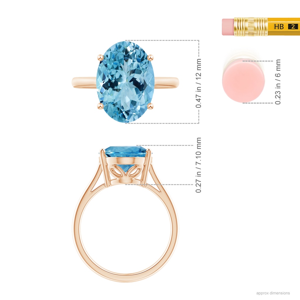 12.00x9.85x6.64mm AAA GIA Certified Oval Solitaire Aquamarine Cocktail Ring in Rose Gold Ruler