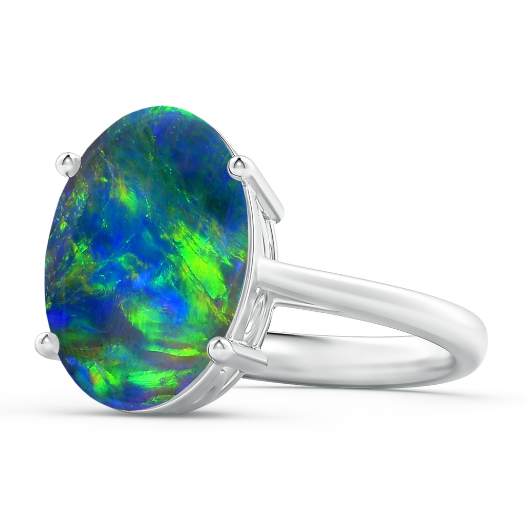 12.25x9.70x3.09mm AA Oval Solitaire Black Opal Cocktail Ring in 18K White Gold