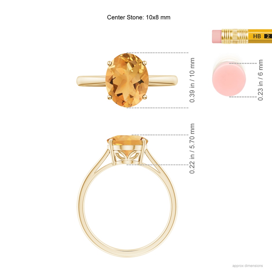 10x8mm A Oval Solitaire Citrine Cocktail Ring in Yellow Gold ruler