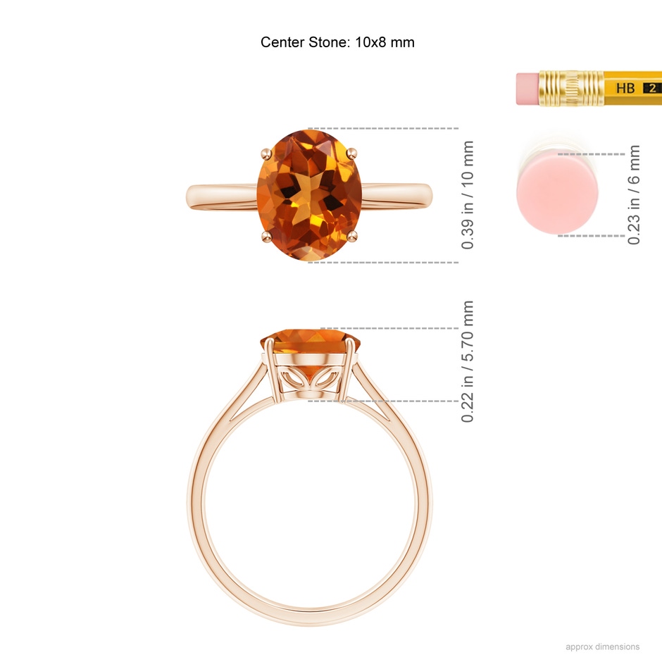10x8mm AAAA Oval Solitaire Citrine Cocktail Ring in Rose Gold ruler