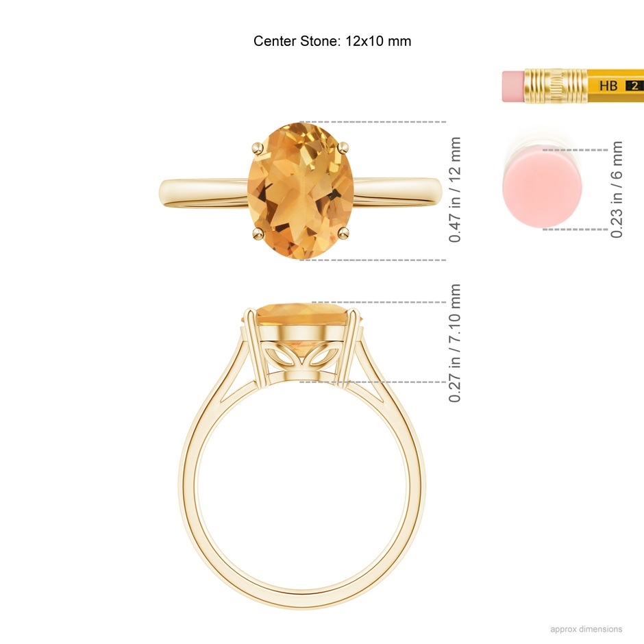 12x10mm A Oval Solitaire Citrine Cocktail Ring in Yellow Gold ruler
