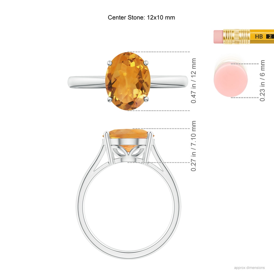 12x10mm AA Oval Solitaire Citrine Cocktail Ring in White Gold ruler