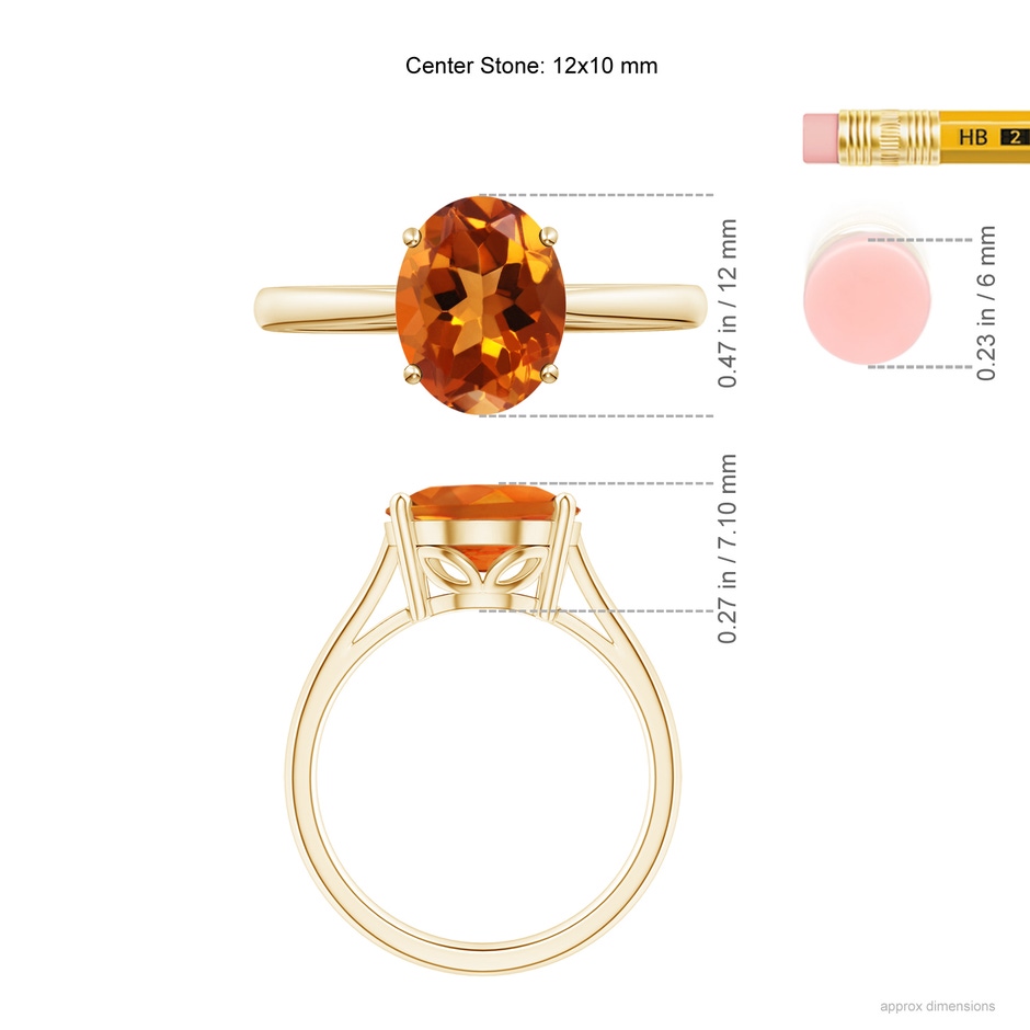 12x10mm AAAA Oval Solitaire Citrine Cocktail Ring in Yellow Gold ruler