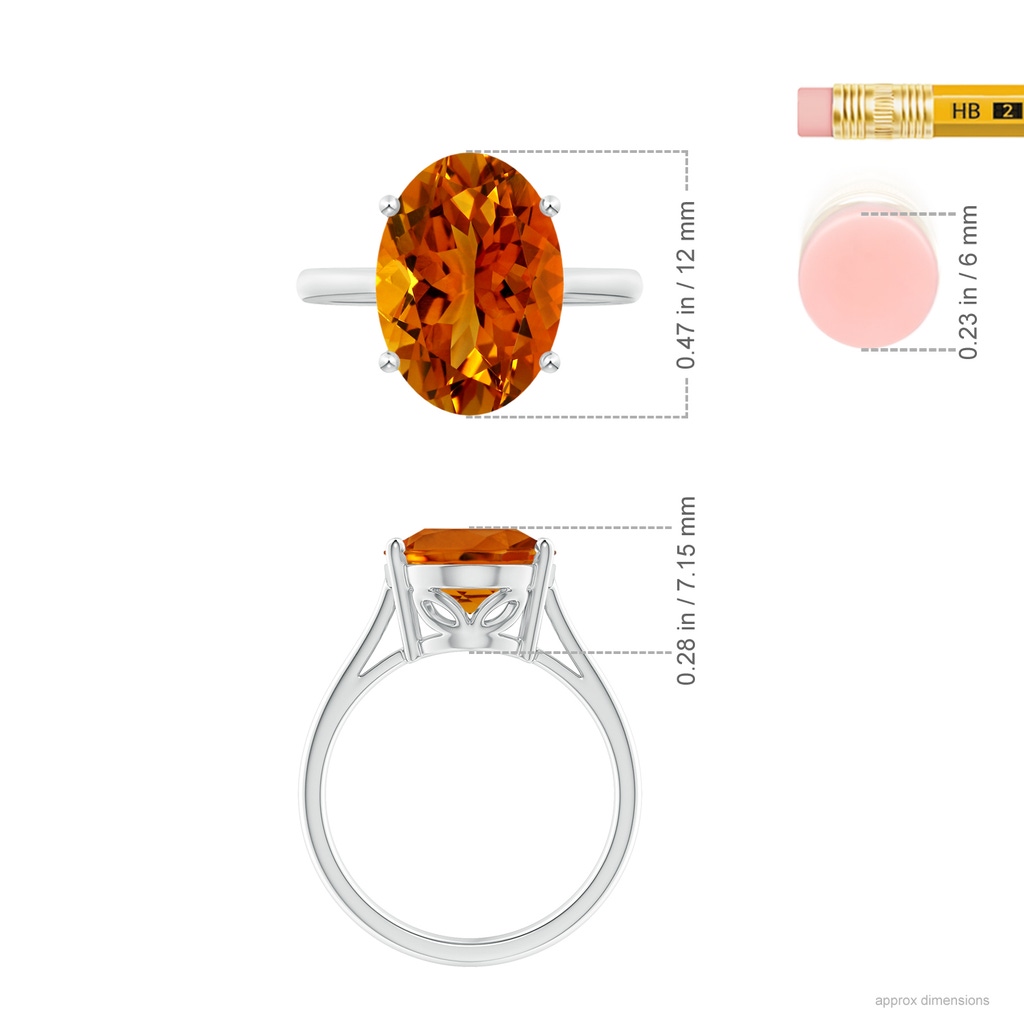 12.01x9.97x6.70mm AAAA GIA Certified Oval Solitaire Citrine Cocktail Ring in White Gold ruler
