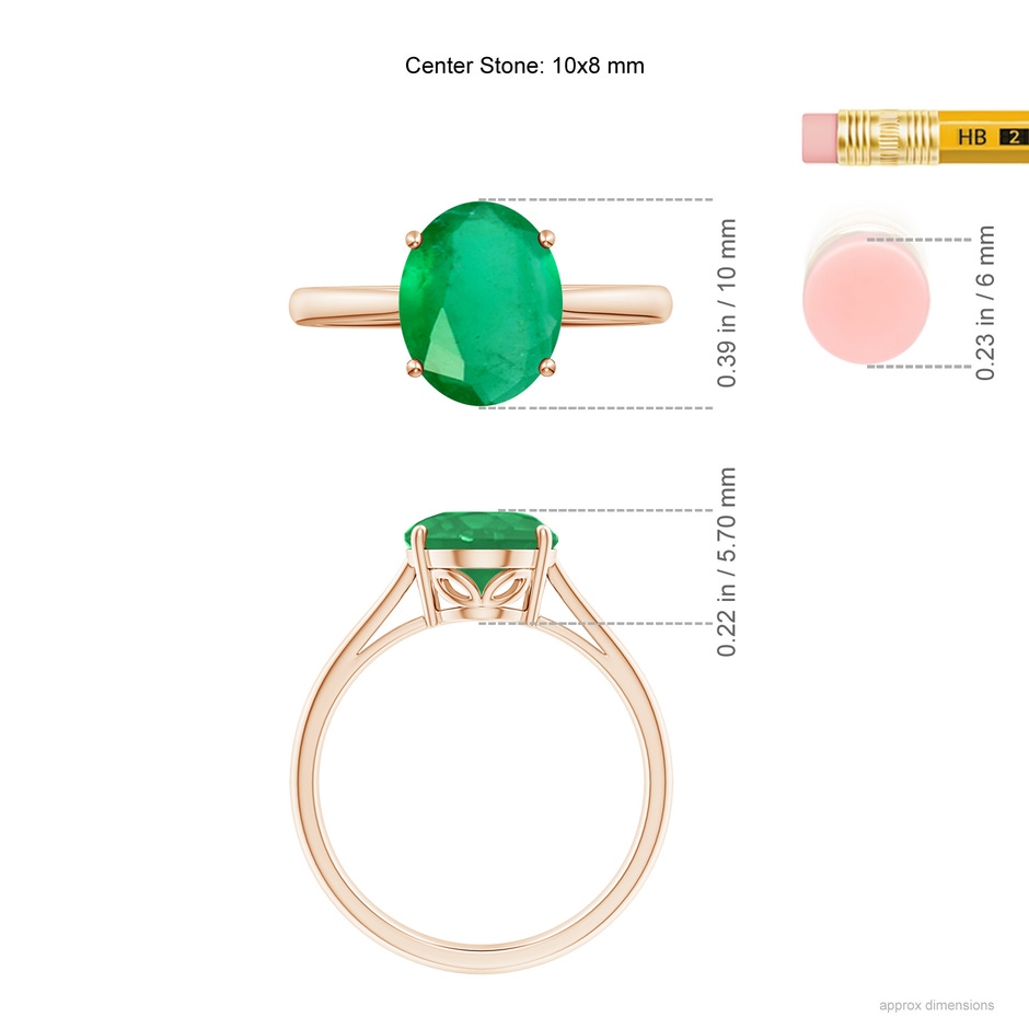 10x8mm A Oval Solitaire Emerald Cocktail Ring in Rose Gold ruler