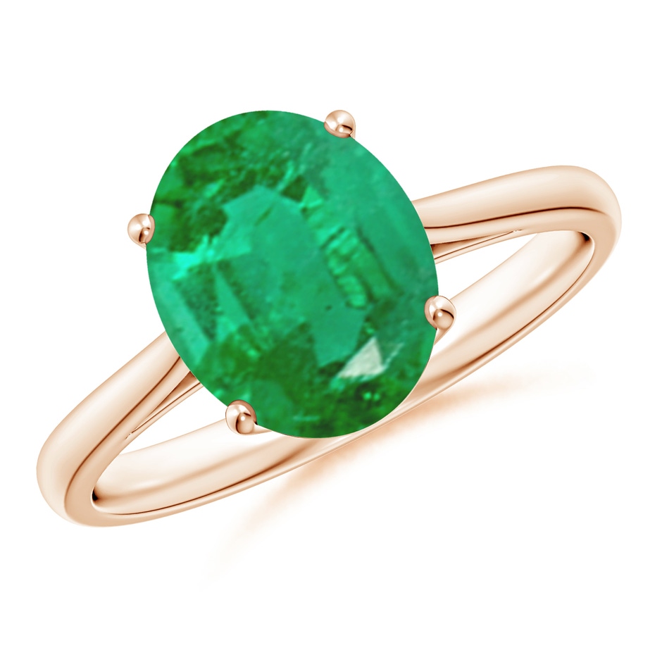 10x8mm AA Oval Solitaire Emerald Cocktail Ring in Rose Gold 