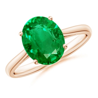 10x8mm AAA Oval Solitaire Emerald Cocktail Ring in 9K Rose Gold