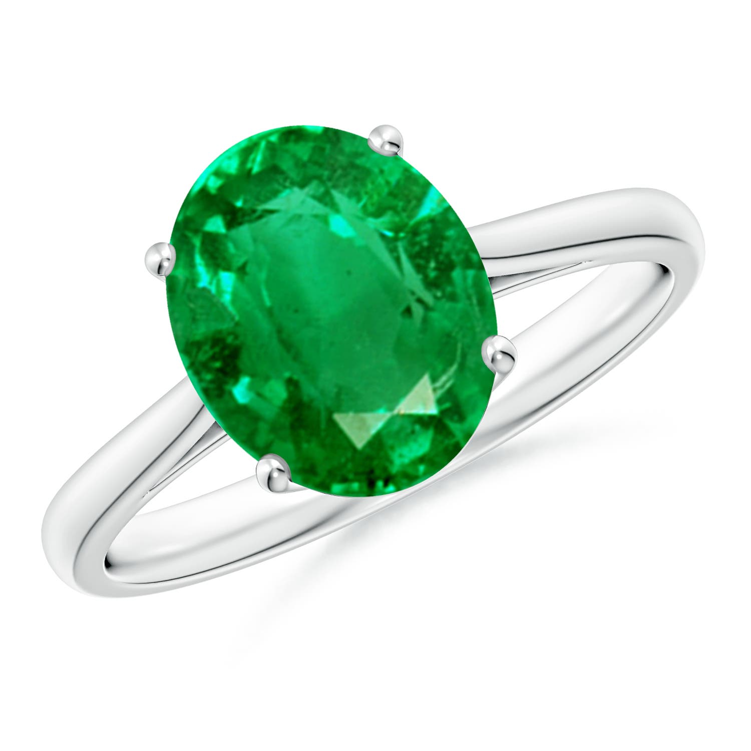 10x8mm AAA Oval Solitaire Emerald Cocktail Ring in White Gold