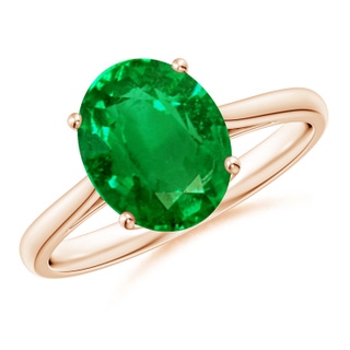 10x8mm AAAA Oval Solitaire Emerald Cocktail Ring in 10K Rose Gold