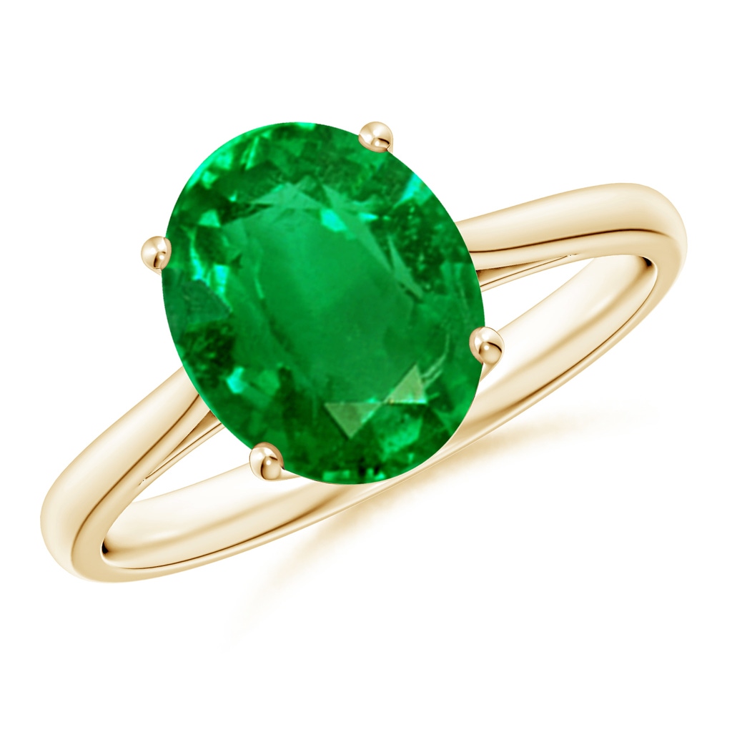 10x8mm AAAA Oval Solitaire Emerald Cocktail Ring in Yellow Gold