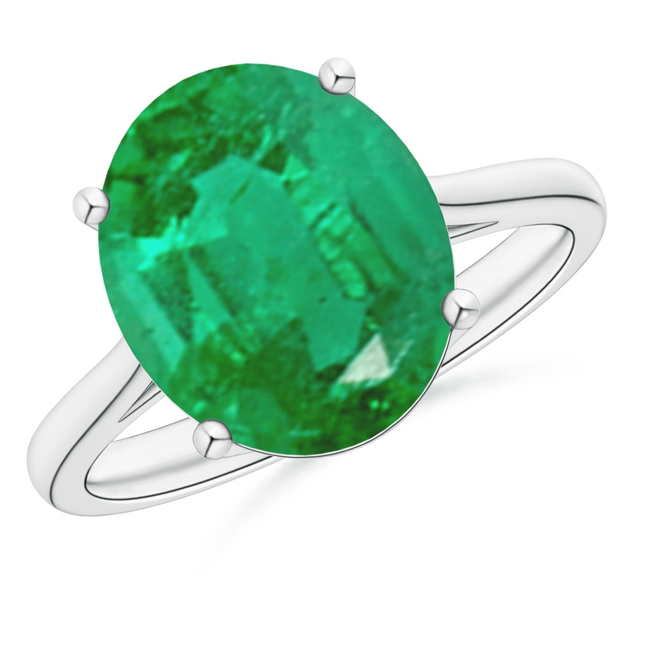12x10mm AA Oval Solitaire Emerald Cocktail Ring in White Gold 