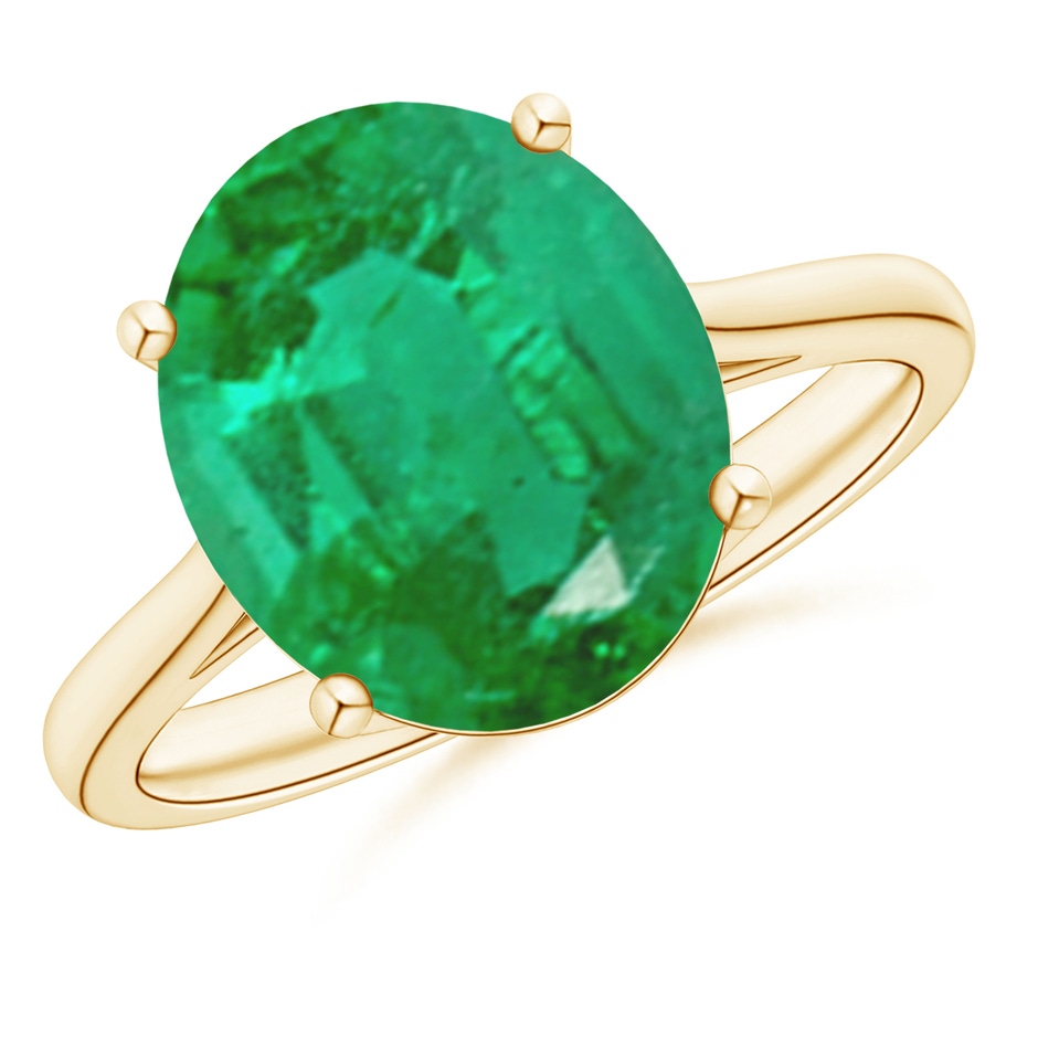 12x10mm AA Oval Solitaire Emerald Cocktail Ring in Yellow Gold 