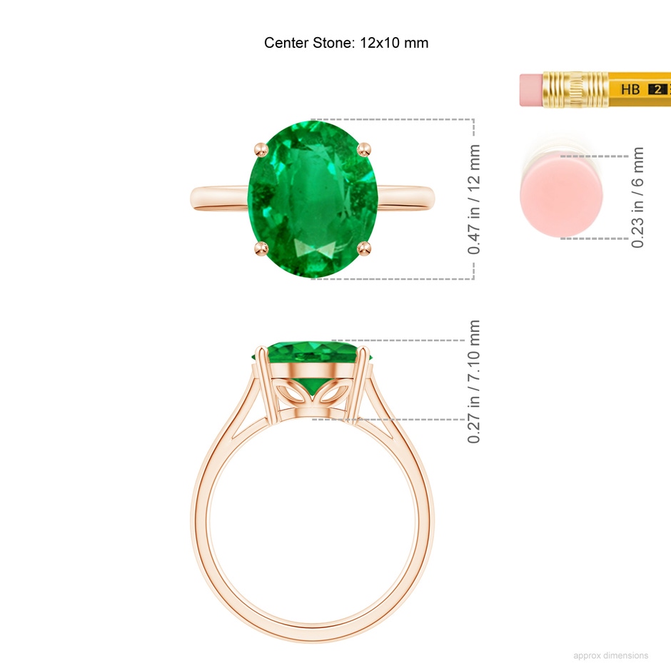 12x10mm AAA Oval Solitaire Emerald Cocktail Ring in Rose Gold ruler