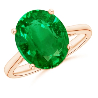 12x10mm AAAA Oval Solitaire Emerald Cocktail Ring in 10K Rose Gold