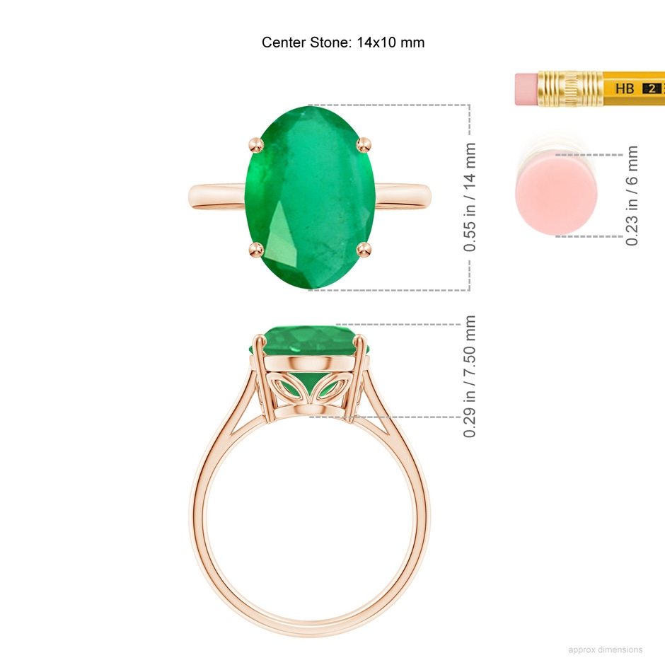 14x10mm A Oval Solitaire Emerald Cocktail Ring in Rose Gold ruler