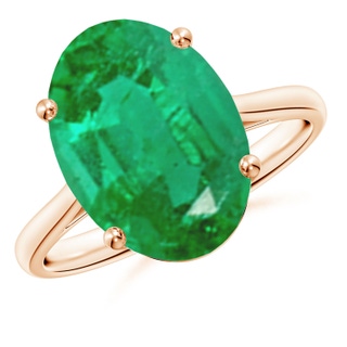14x10mm AA Oval Solitaire Emerald Cocktail Ring in 9K Rose Gold