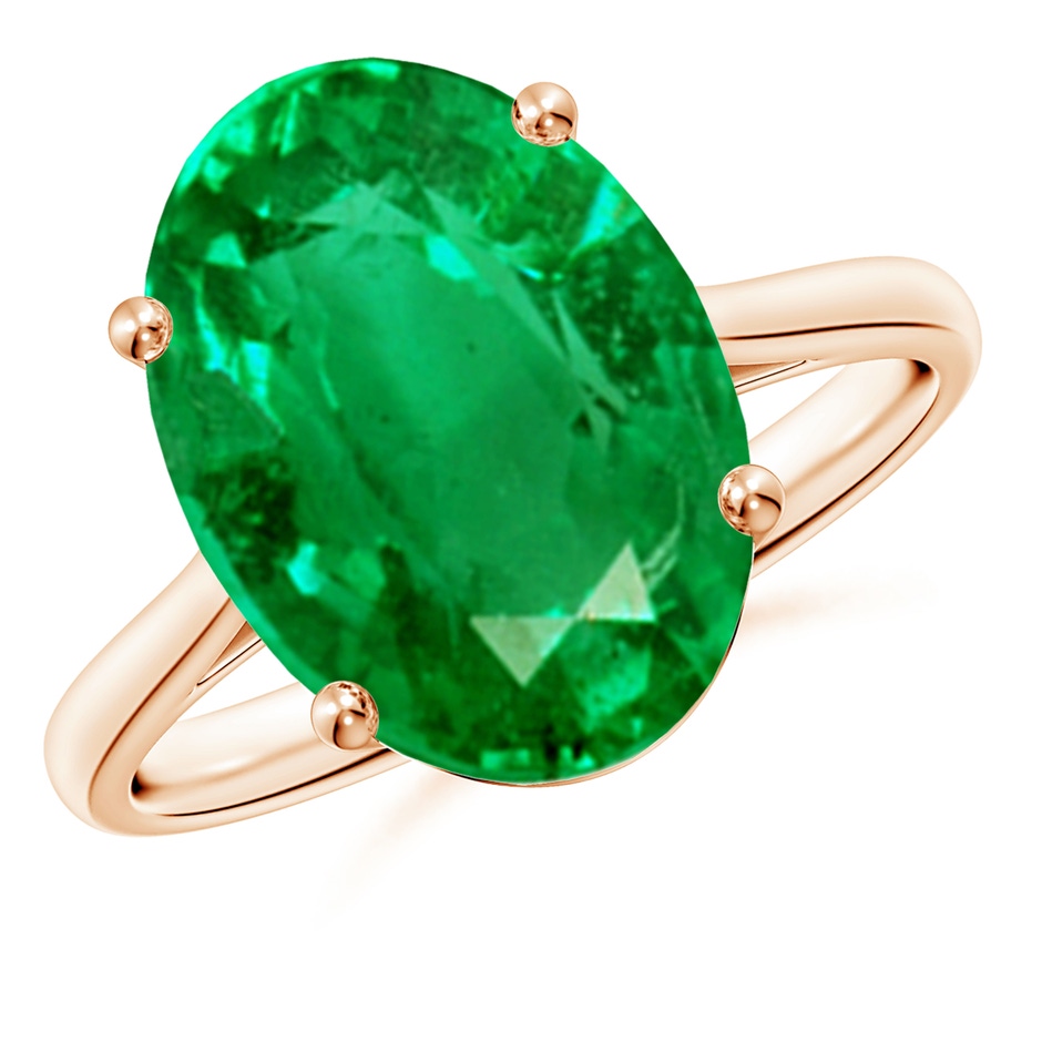 14x10mm AAA Oval Solitaire Emerald Cocktail Ring in Rose Gold 