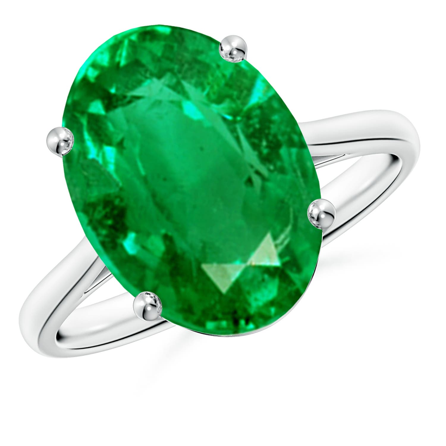 14x10mm AAA Oval Solitaire Emerald Cocktail Ring in White Gold