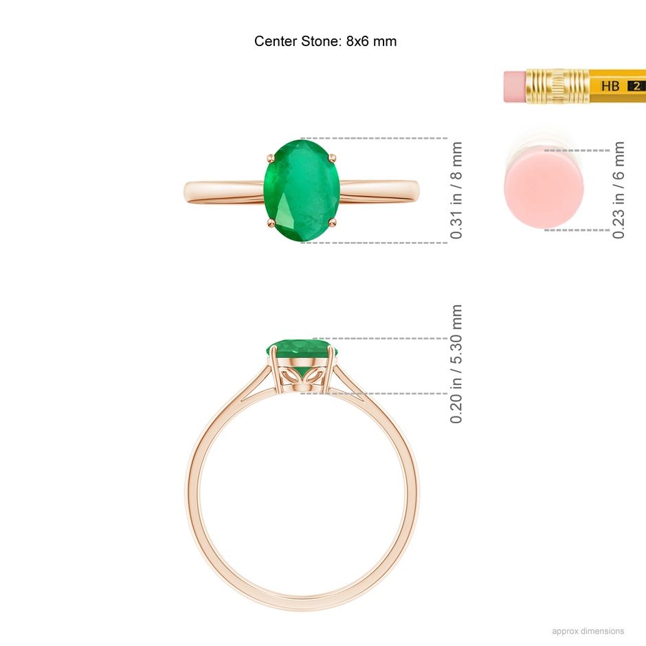 8x6mm A Oval Solitaire Emerald Cocktail Ring in Rose Gold ruler