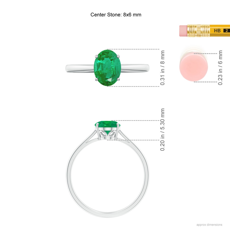 8x6mm AA Oval Solitaire Emerald Cocktail Ring in P950 Platinum ruler
