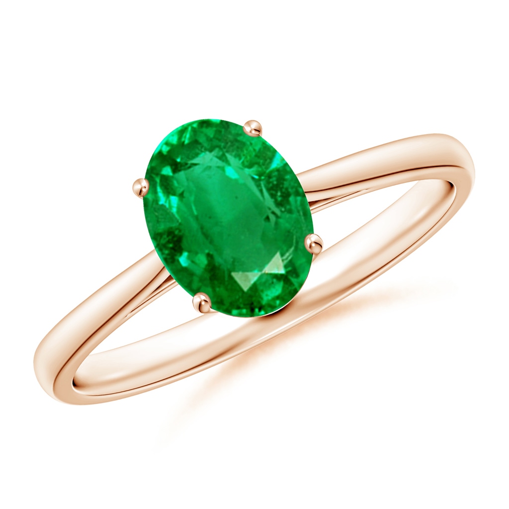 8x6mm AAA Oval Solitaire Emerald Cocktail Ring in Rose Gold 