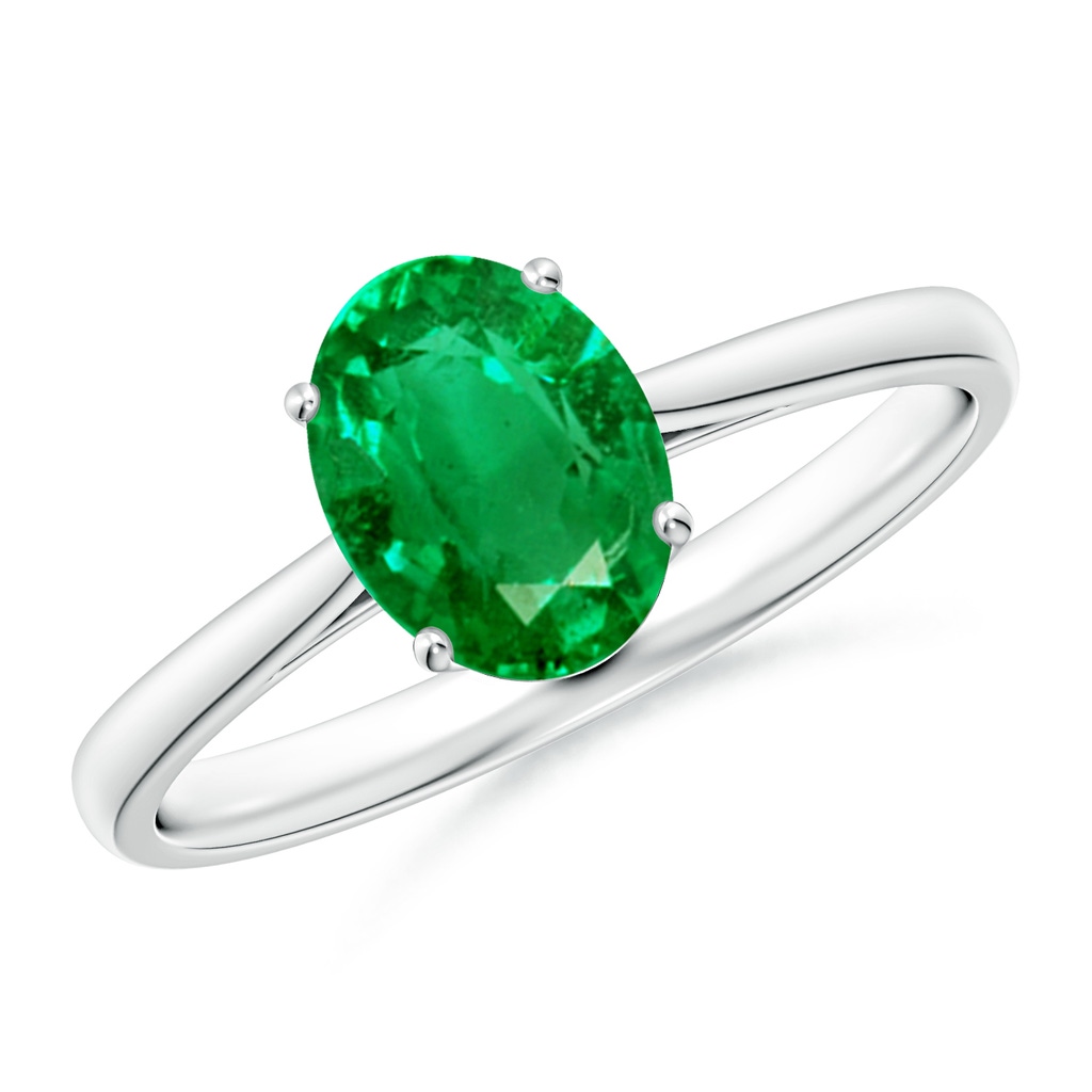 8x6mm AAA Oval Solitaire Emerald Cocktail Ring in White Gold