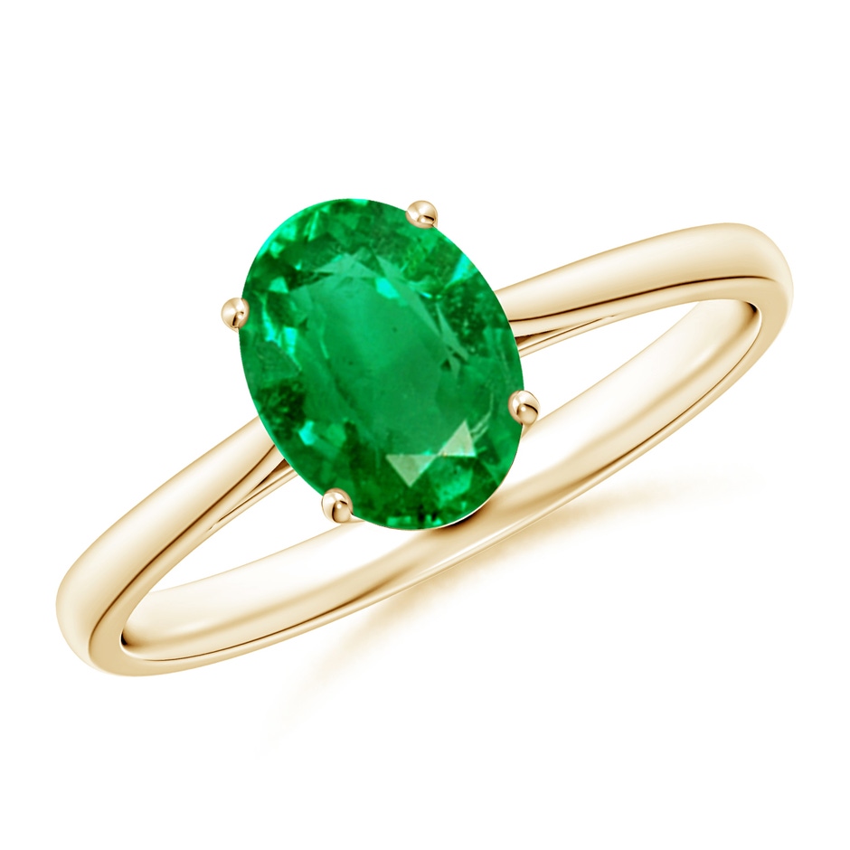 8x6mm AAA Oval Solitaire Emerald Cocktail Ring in Yellow Gold 