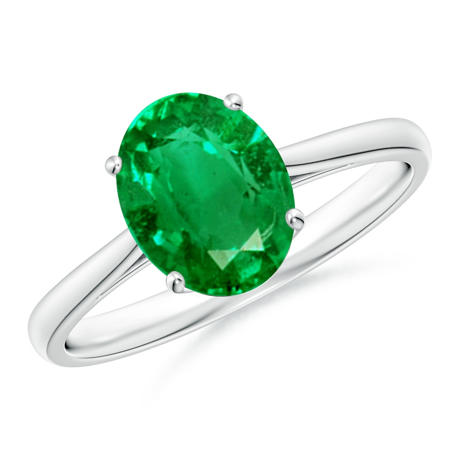 9x7mm AAA Oval Solitaire Emerald Cocktail Ring in P950 Platinum 
