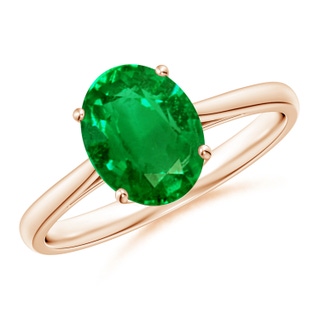 9x7mm AAAA Oval Solitaire Emerald Cocktail Ring in Rose Gold