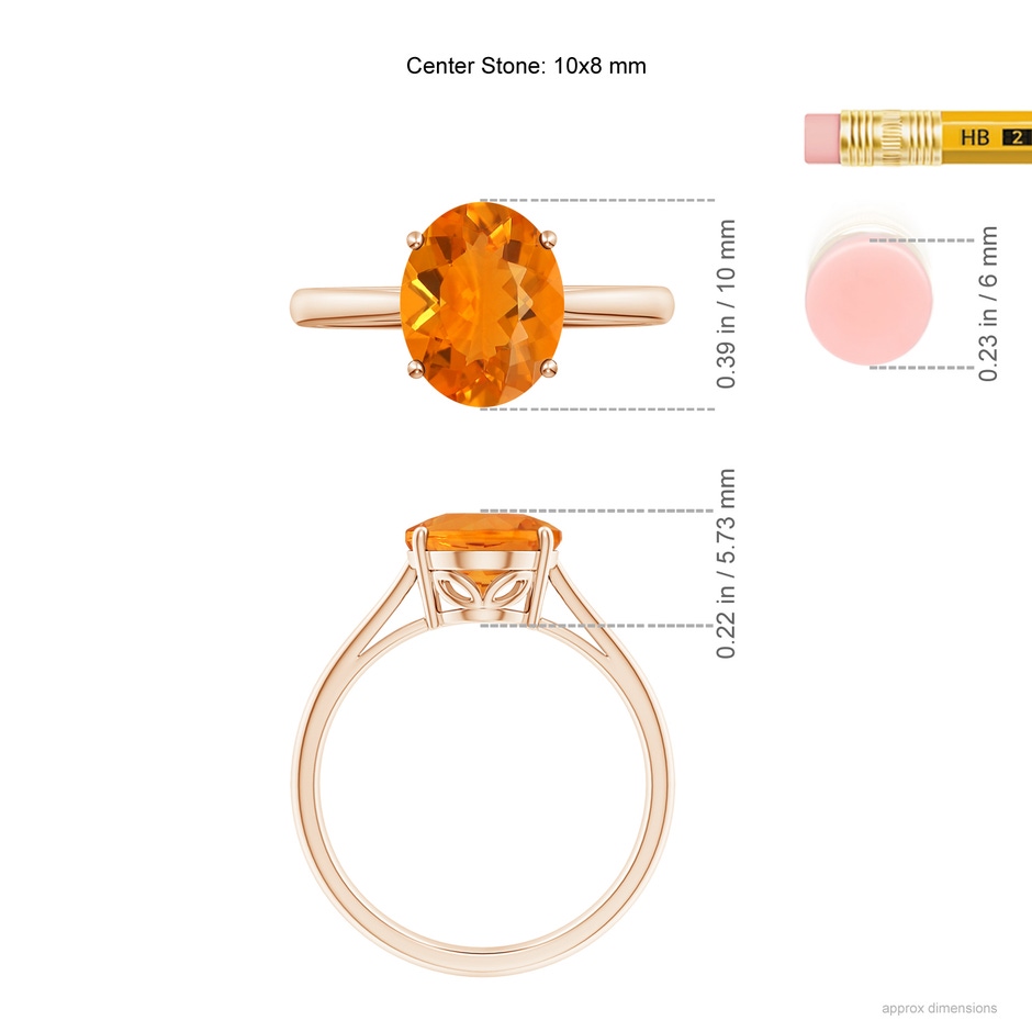 10x8mm AA Oval Solitaire Fire Opal Cocktail Ring in Rose Gold ruler