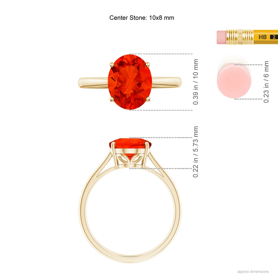 10x8mm AAAA Oval Solitaire Fire Opal Cocktail Ring in Yellow Gold ruler