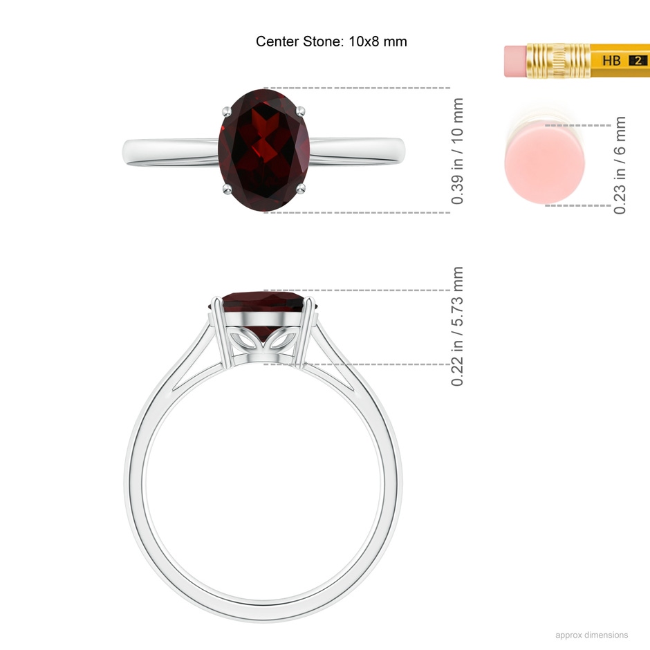 10x8mm A Oval Solitaire Garnet Cocktail Ring in P950 Platinum ruler
